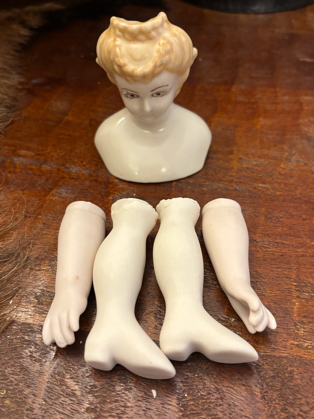 Vintage 1950s Porcelain Victorian Girl Doll Head and Shoulders, arms and legs